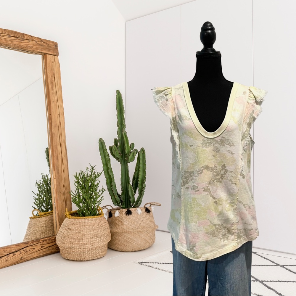 Pilcro Flutter Sleeve Camo V-Neck Top